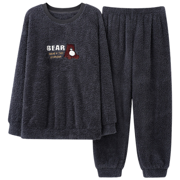 Coral Velvet Pajamas Men's Winter Thicken Thermal Pullover Round Neck Flannel Home Wear | Anvare
