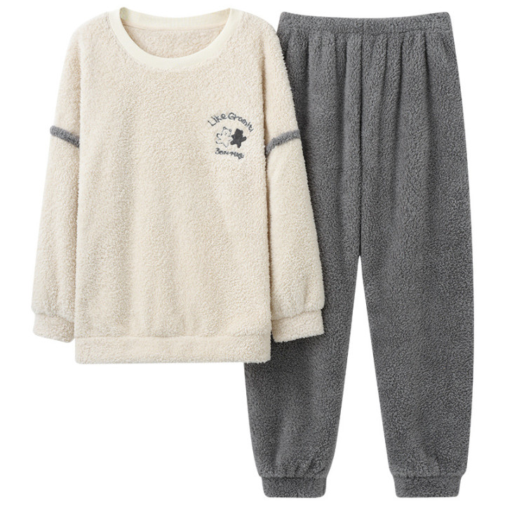 Coral Velvet Pajamas Men's Winter Thicken Thermal Pullover Round Neck Flannel Home Wear | Anvare