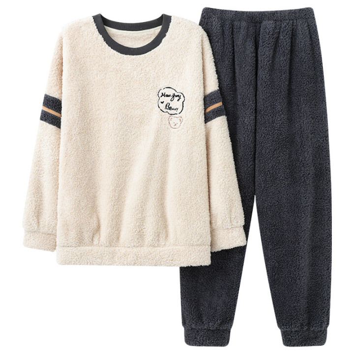 Coral Velvet Pajamas Men's Winter Thicken Thermal Pullover Round Neck Flannel Home Wear | Anvare