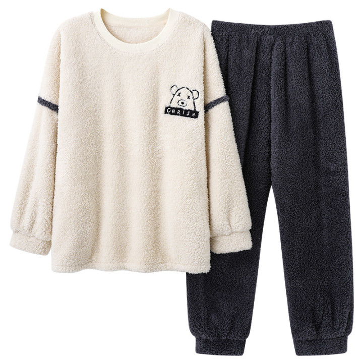 Coral Velvet Pajamas Men's Winter Thicken Thermal Pullover Round Neck Flannel Home Wear | Anvare