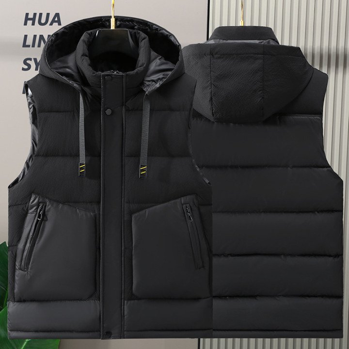Fashion Trendy Men Cotton Vest Wholesale Winter Menswear New Disassembly Cap Men Cotton Waistcoat Outer Wear Vest Men | Anvare