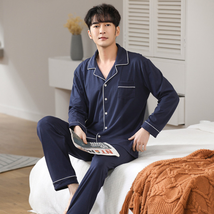 Modal Pajamas Men's Spring And Autumn Long Sleeve Cardigan Suit | Anvare