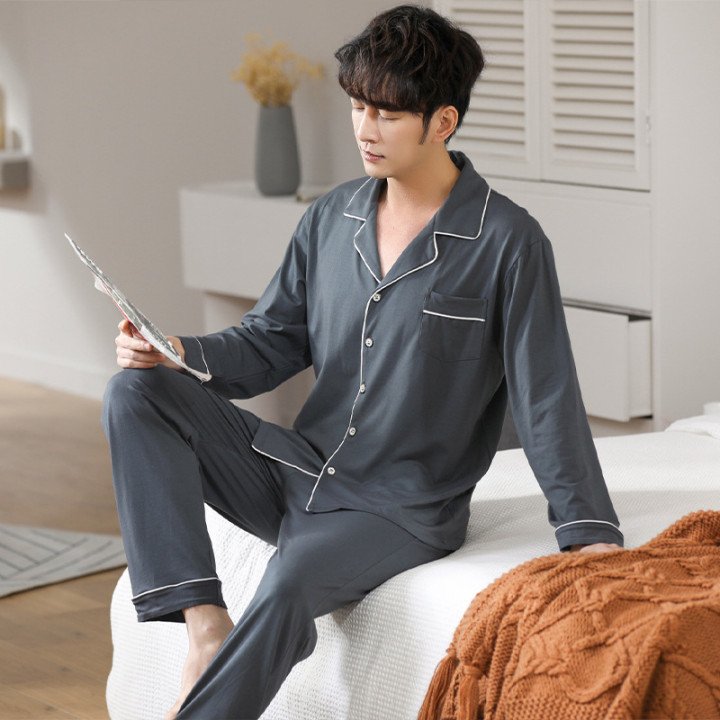 Modal Pajamas Men's Spring And Autumn Long Sleeve Cardigan Suit | Anvare