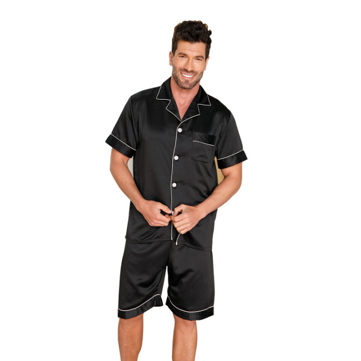 Ice Silk Pajamas Men Solid Color Polo Collar Suit | Anvare