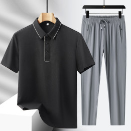 Men's Light Luxury High-end Ice Silk Seamless Polo Shirt Trousers Sports Leisure Suit | Anvare