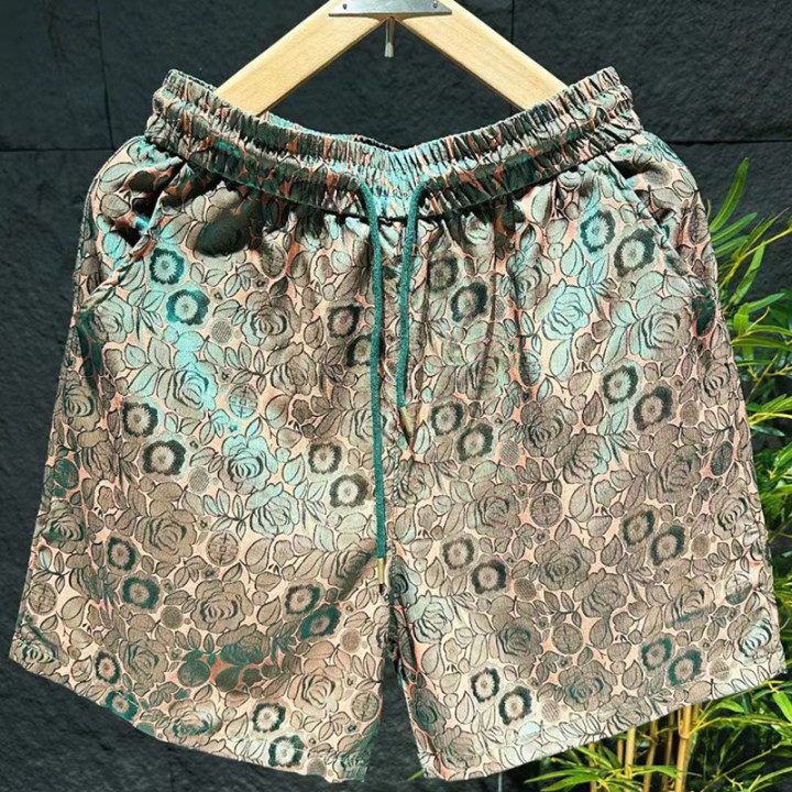 Men's Fashionable Ethnic Style Laser Dark Flower Fashion Ice Silk Shorts | Anvare