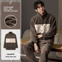 Men's Pajamas Plus Size Long Sleeve Warm Loungewear Suit | Anvare