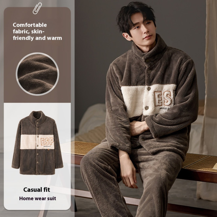 Men's Pajamas Plus Size Long Sleeve Warm Loungewear Suit | Anvare