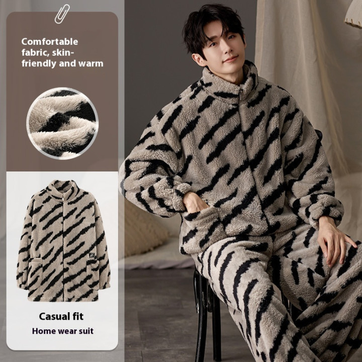 Men's Pajamas Plus Size Long Sleeve Warm Loungewear Suit | Anvare