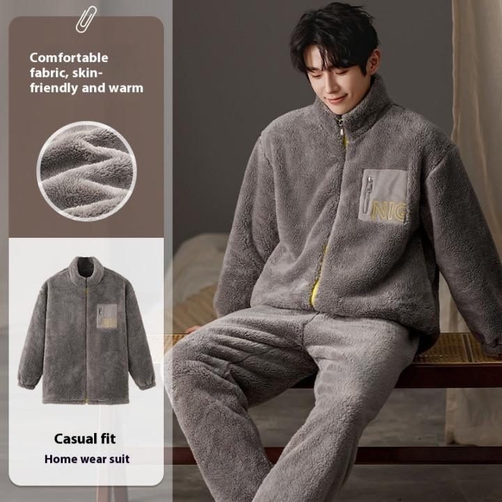 Men's Pajamas Plus Size Long Sleeve Warm Loungewear Suit | Anvare