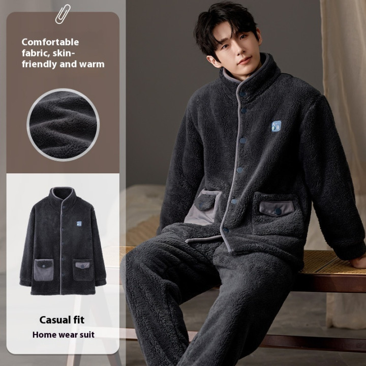 Men's Pajamas Plus Size Long Sleeve Warm Loungewear Suit | Anvare