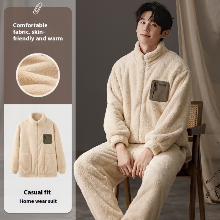 Men's Pajamas Plus Size Long Sleeve Warm Loungewear Suit | Anvare