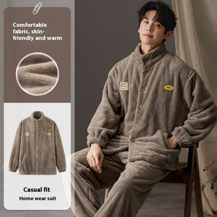 Men's Pajamas Plus Size Long Sleeve Warm Loungewear Suit | Anvare