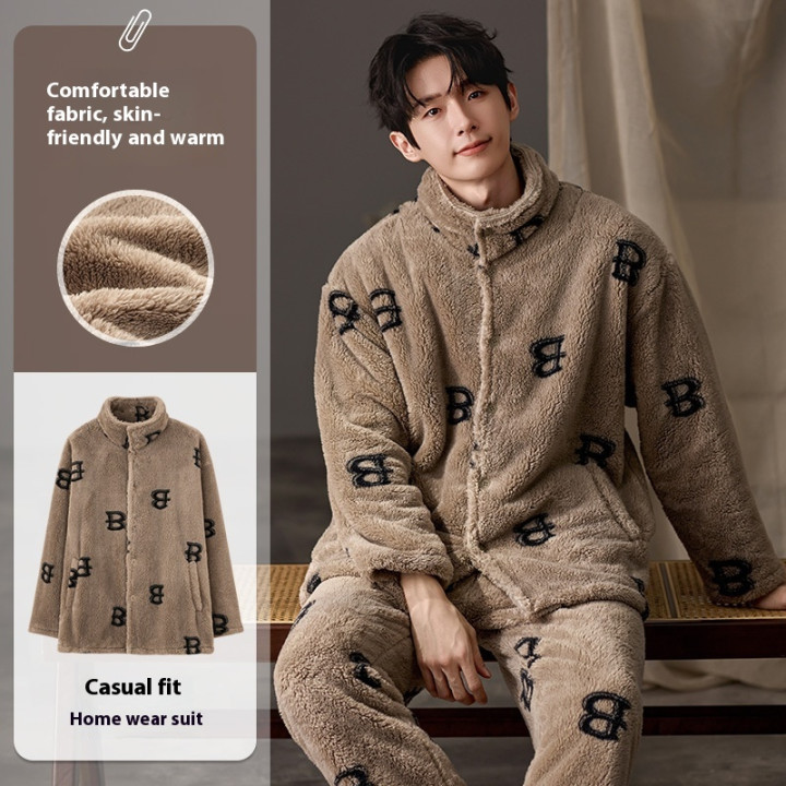 Men's Pajamas Plus Size Long Sleeve Warm Loungewear Suit | Anvare