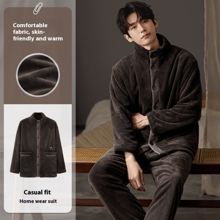 Men's Pajamas Plus Size Long Sleeve Warm Loungewear Suit | Anvare