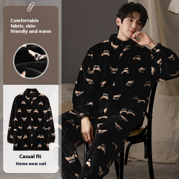 Men's Pajamas Plus Size Long Sleeve Warm Loungewear Suit | Anvare
