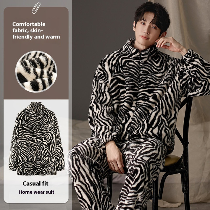 Men's Pajamas Plus Size Long Sleeve Warm Loungewear Suit | Anvare