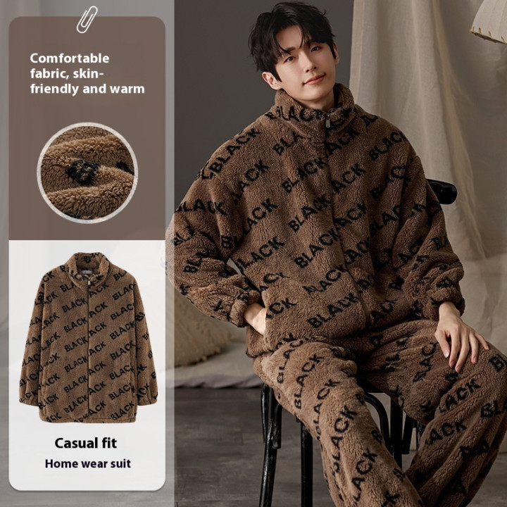 Men's Pajamas Plus Size Long Sleeve Warm Loungewear Suit | Anvare