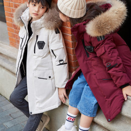 Children's Down Jacket Boys' Mid-length Thickening Plus Size Fur Collar Coat | Anvare