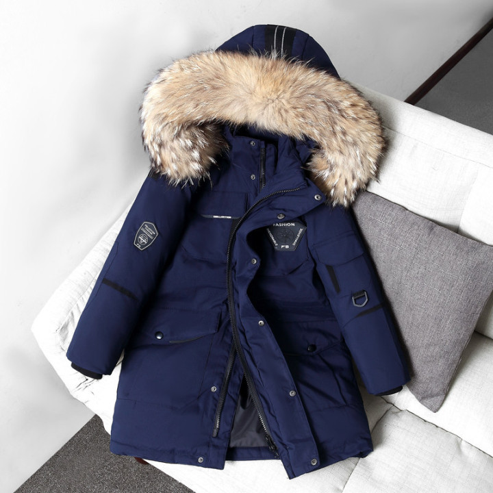 Children's Down Jacket Boys' Mid-length Thickening Plus Size Fur Collar Coat | Anvare