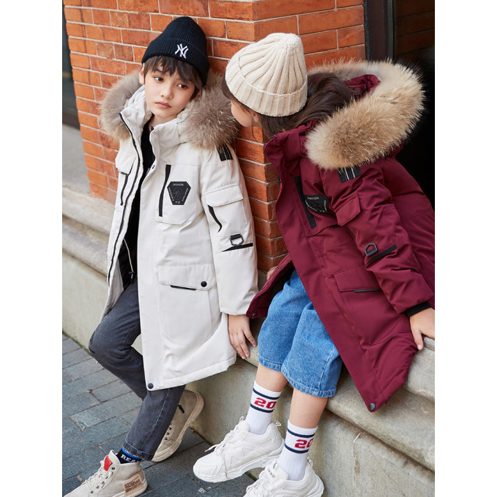 Children's Down Jacket Boys' Mid-length Thickening Plus Size Fur Collar Coat | Anvare