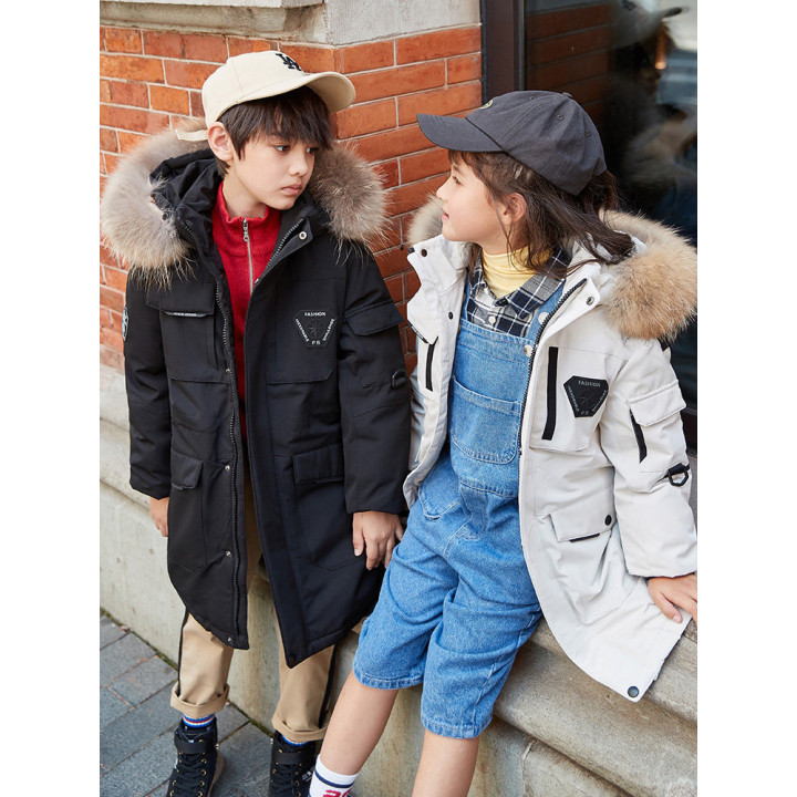 Children's Down Jacket Boys' Mid-length Thickening Plus Size Fur Collar Coat | Anvare