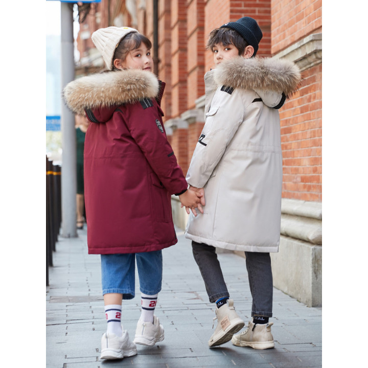 Children's Down Jacket Boys' Mid-length Thickening Plus Size Fur Collar Coat | Anvare