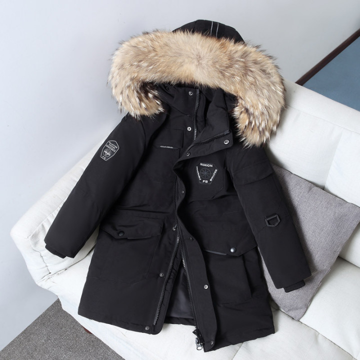 Children's Down Jacket Boys' Mid-length Thickening Plus Size Fur Collar Coat | Anvare