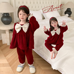 Coral Velvet Princess Little Girl Home Service Two-piece Suit | Anvare