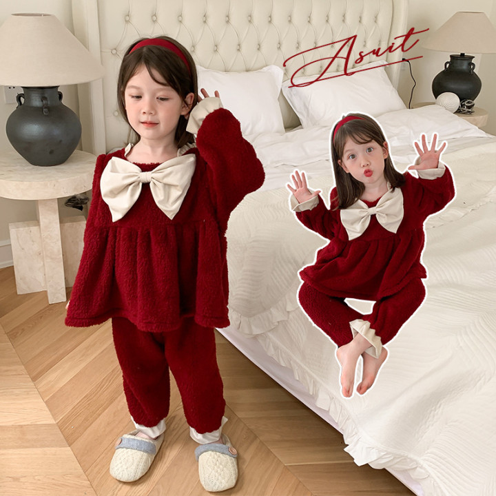Coral Velvet Princess Little Girl Home Service Two-piece Suit | Anvare
